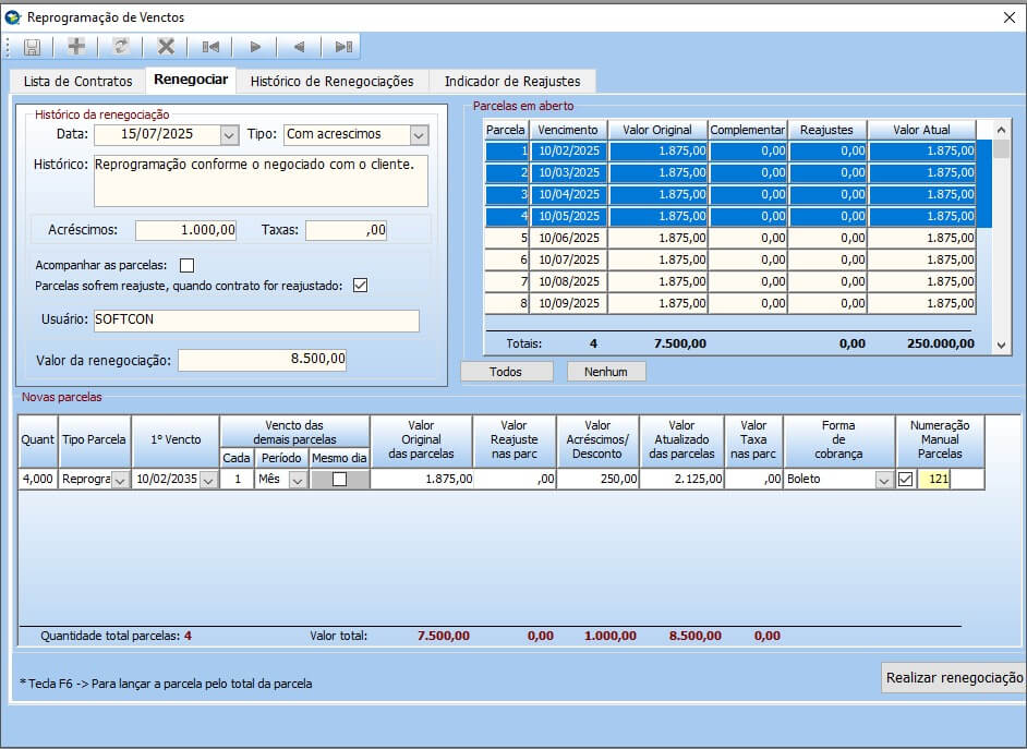 Reprogramação de parcelas